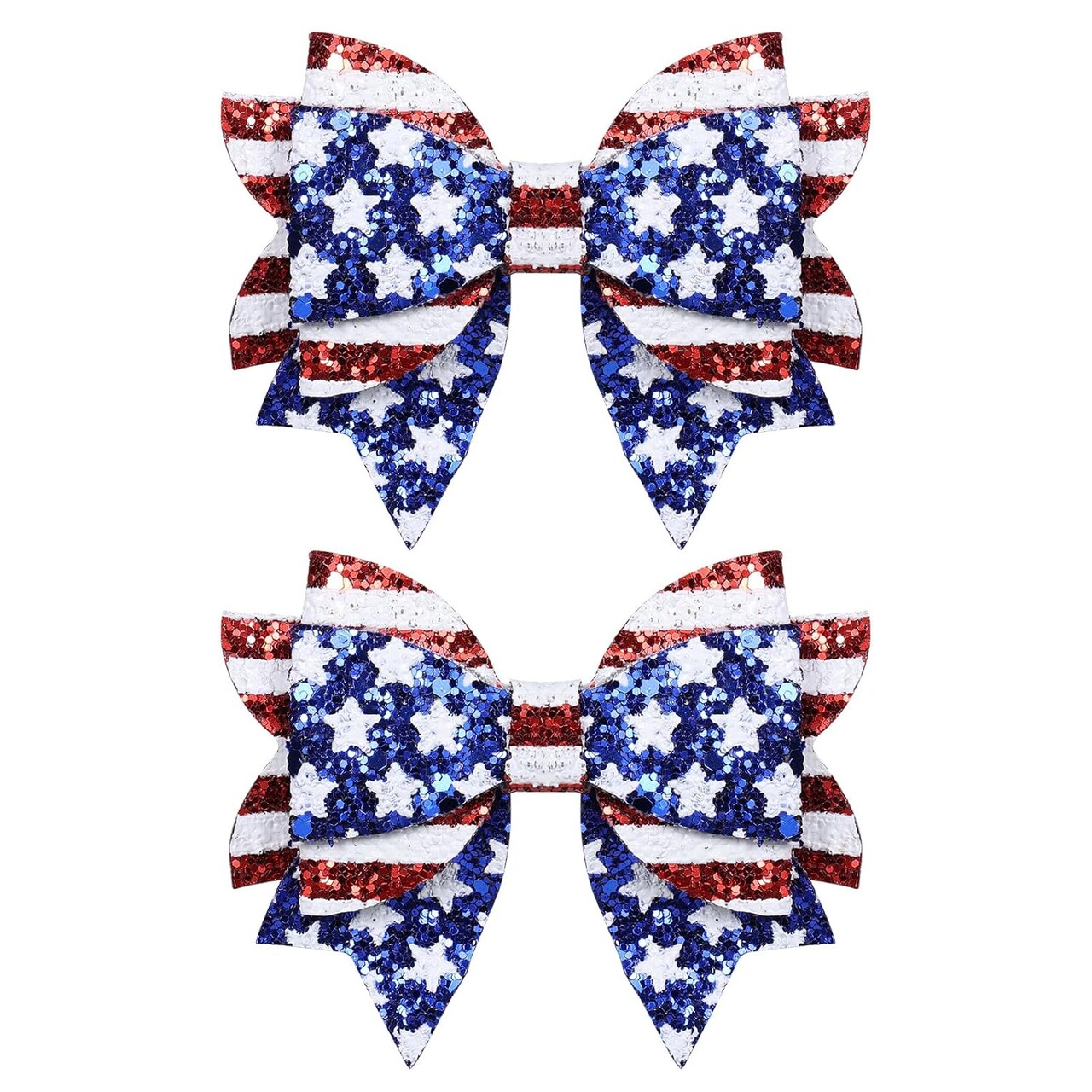 Independence Day Hair Bow Clips – 3.5" Sparkly Glitter Patriotic Hairpins for Teens & Girls, Handmade Red & Blue Hair Accessories for 4th of July & Memorial Day